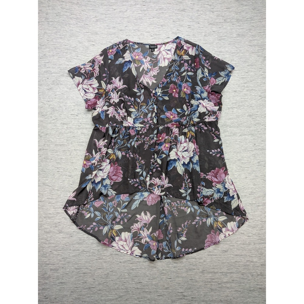 Torrid Floral Print Hi-Lo Tunic Top V-Neck Short Sleeve Blouse 2x Feminine Fairy